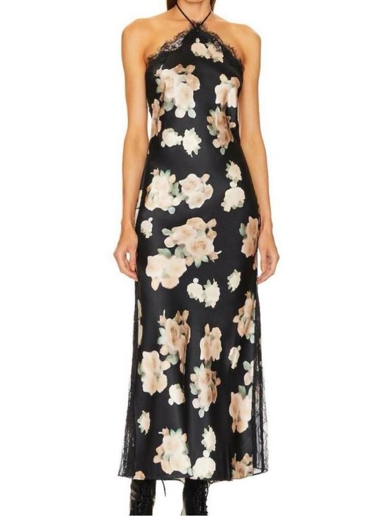 WeWoreWhat Dresses & Skirts - WeWoreWhat Black Floral Halter Slip Dress with Lace